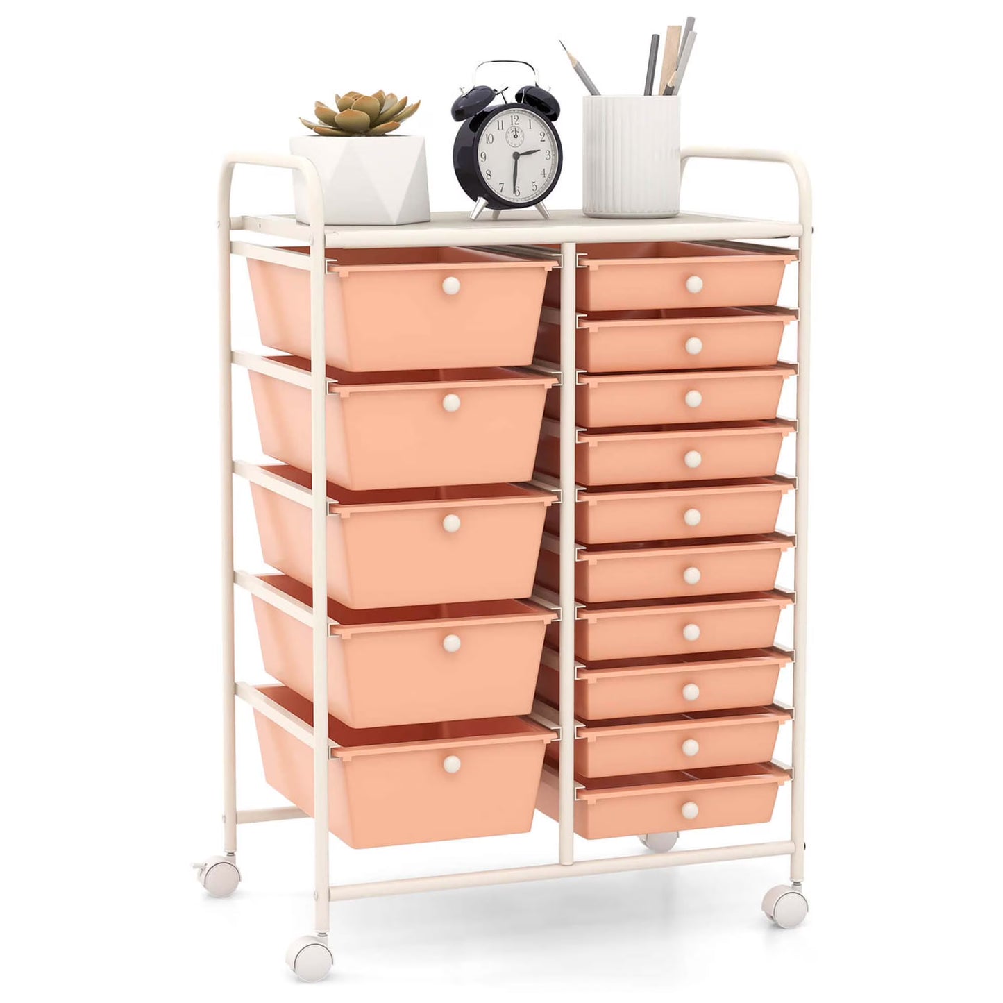 Costway 15 Drawer Rolling Storage Cart Tools Scrapbook Paper Office School Organizer White