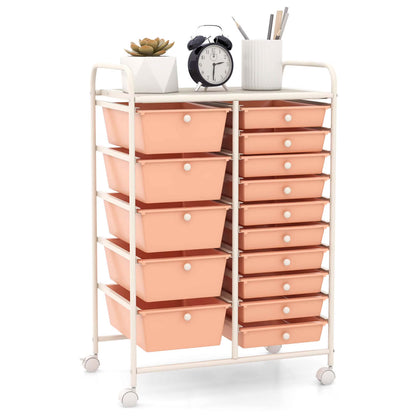 Costway 15 Drawer Rolling Storage Cart Tools Scrapbook Paper Office School Organizer White