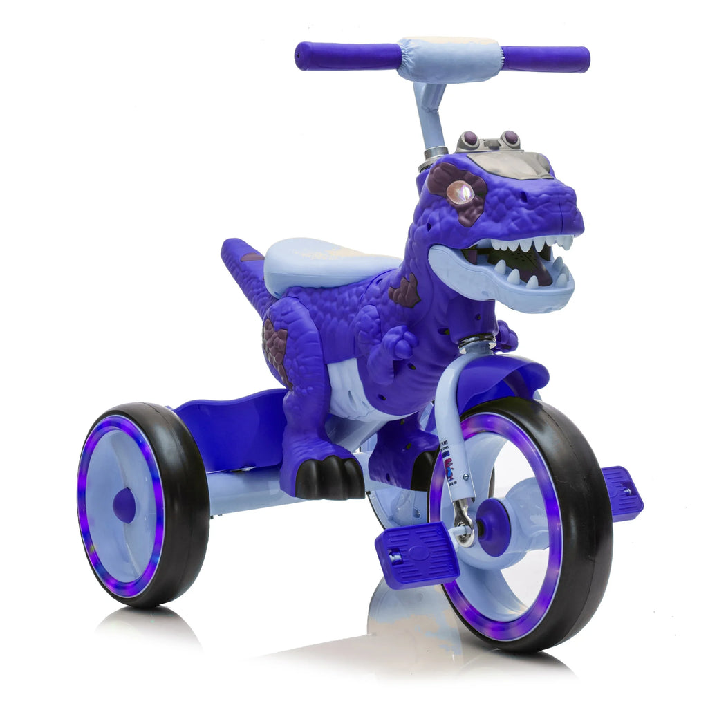 Xuanlur Kids Ride on Dinosaur Tricycle, Toddlers Kid Trike with Wide Flash Wheels, Anti-Slip Pedals, Rear Basket, Music & LED Lights, Toddler Bike Toys Gift for 3-6 Year Old Boys & Girls (Green)