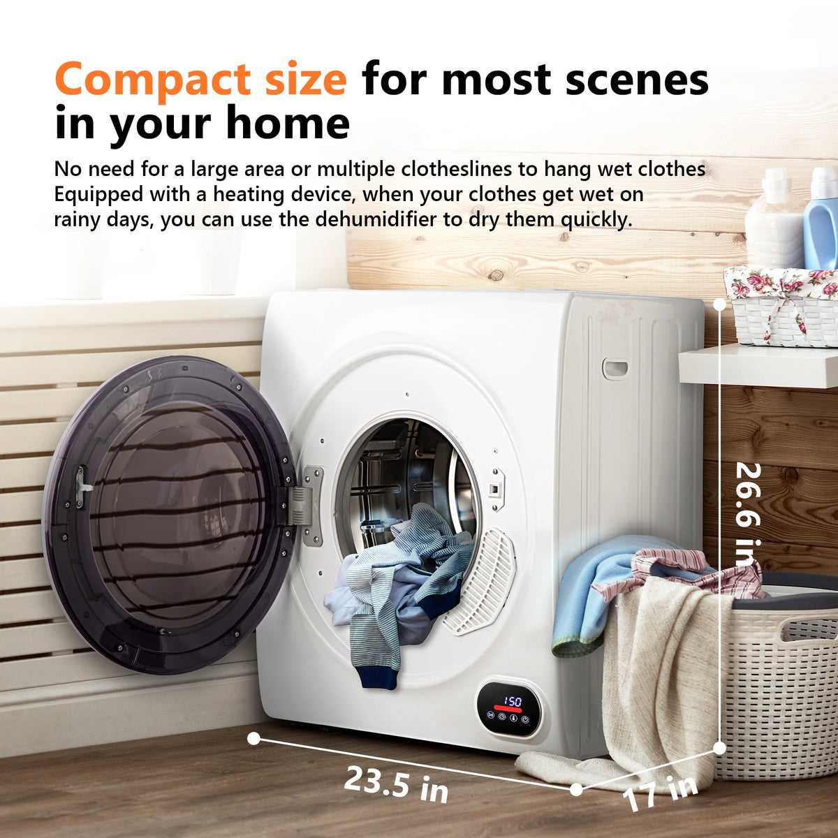 EUHOMY 1.8 Cu. ft. Compact Electric Dryer with LCD Touch Panel for Home, Apartment, Dorm