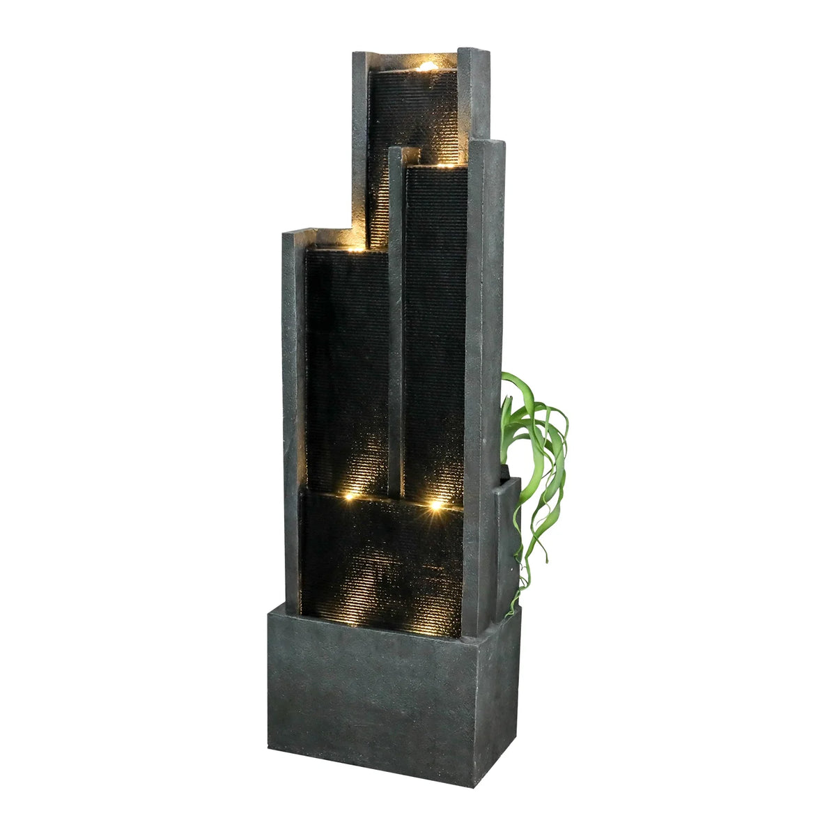 4-Tier Water Fountain with LED Lights  - 50.7" H Waterfall Fountain Indoor Outdoor Water Feature for Home, Patio, Garden