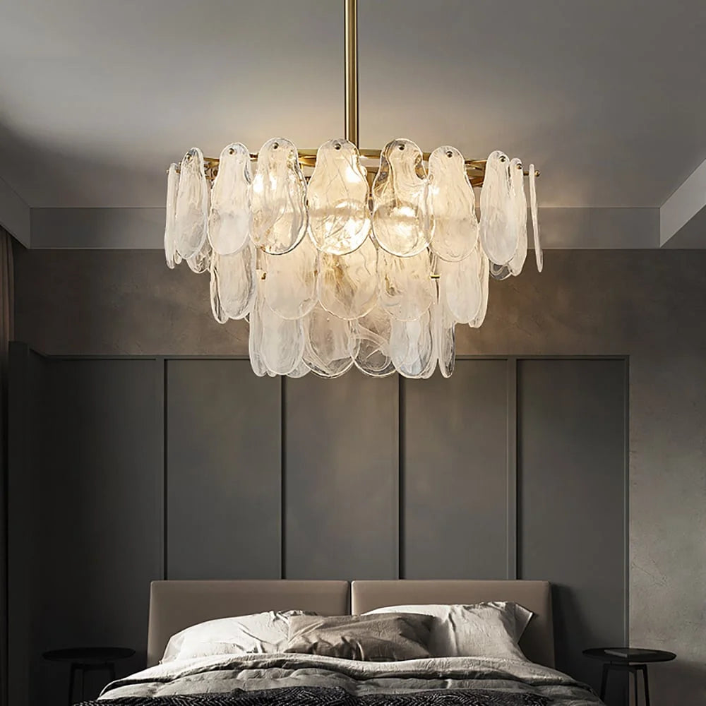 Homary Modern 8-Light Tiered Cloud Glass Chandelier Adjustable Hanging Rod