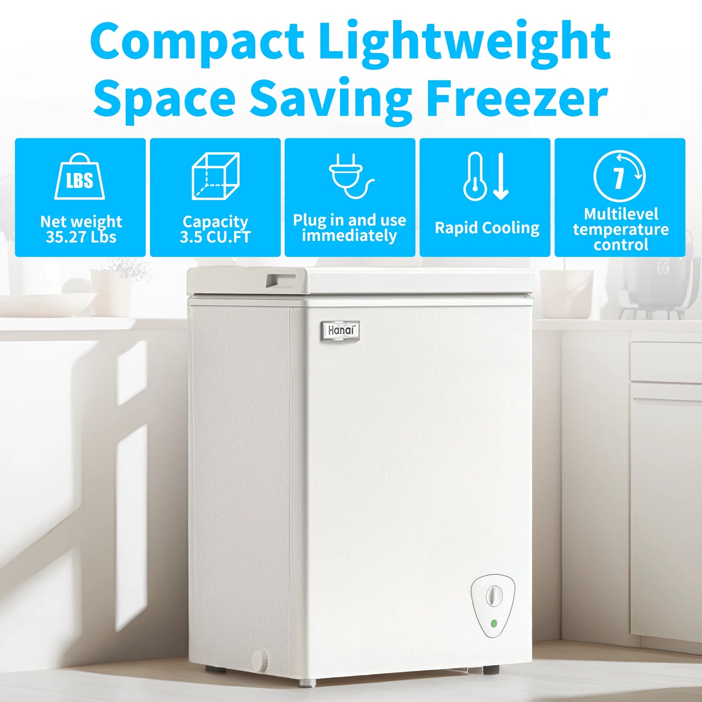 WANAI 3.5 Cu.ft,Chest Freezer,Deep Freezer,Removable Storage Basket Freezer,White