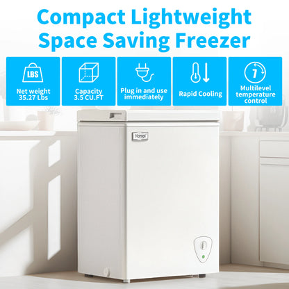 WANAI 3.5 Cu.ft,Chest Freezer,Deep Freezer,Removable Storage Basket Freezer,White