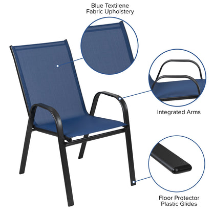 Emma + Oliver 4 Pack Gray Outdoor Stack Chair with Flex Comfort Material - Patio Stack Chair