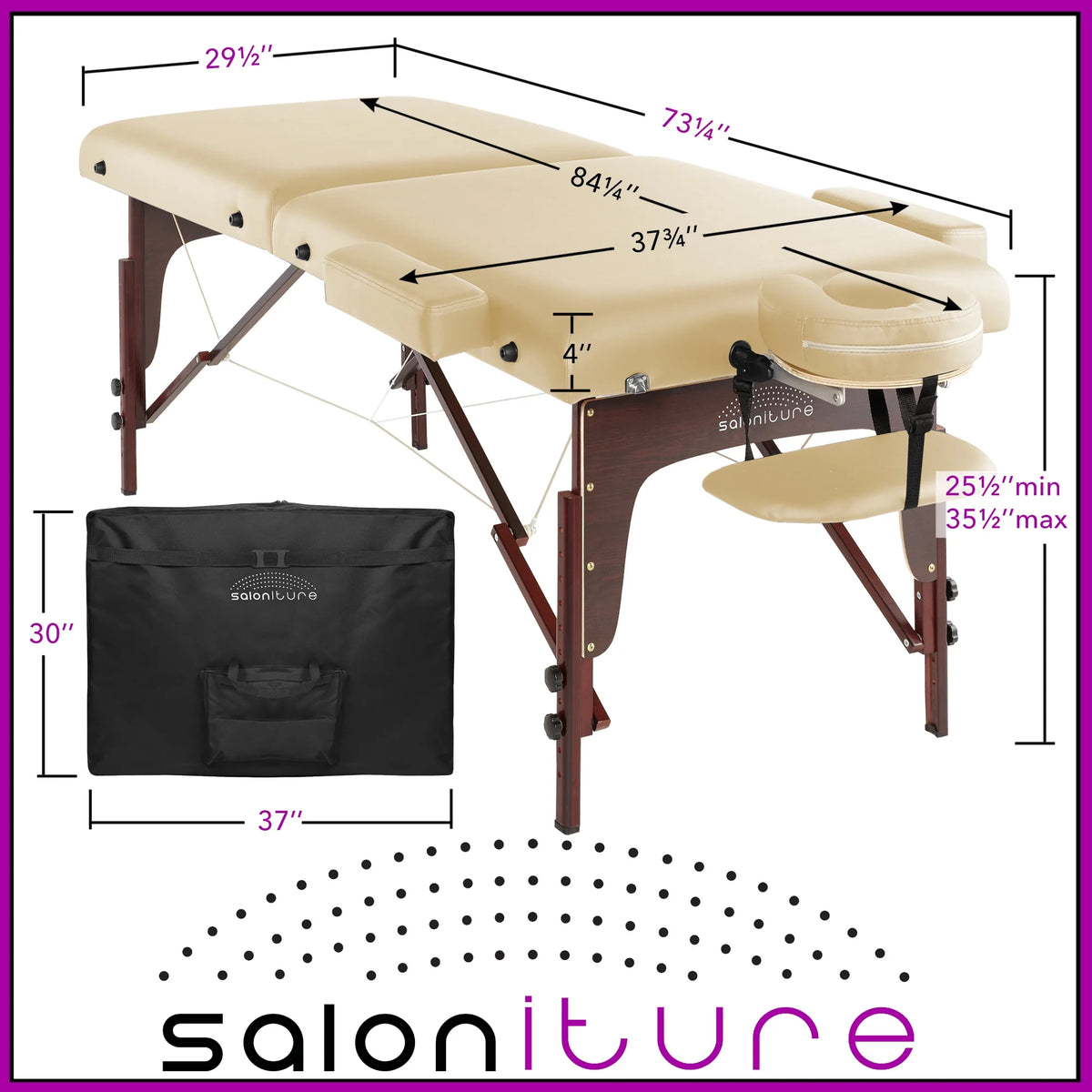 Saloniture Professional Portable Lightweight Bi-Fold Memory Foam Massage Table with Reiki Panels  - Includes Headrest, Face Cradle, Armrests and Carrying Case - Burgundy