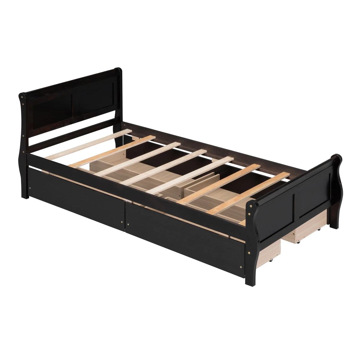 Full Size Wood Platform Bed with 4 Drawers,Storage Bed Frame with Streamlined Headboard and Footboard for Kids, Teens, Boys, Girls,Wooden Slats Support, No Box Spring Needed,Oak