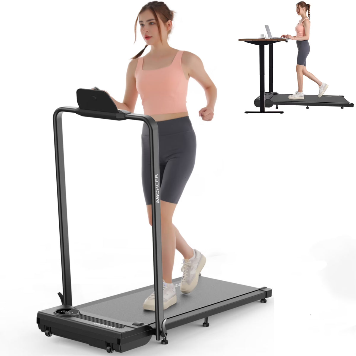 ANCHEER Portable Folding Walking Pad 300lb, 7.5 MPH Under Desk Treadmill with Remote Control & LED Display,2 in 1 Walking Pad Treadmill for Home/Office/Exercise(Pink)