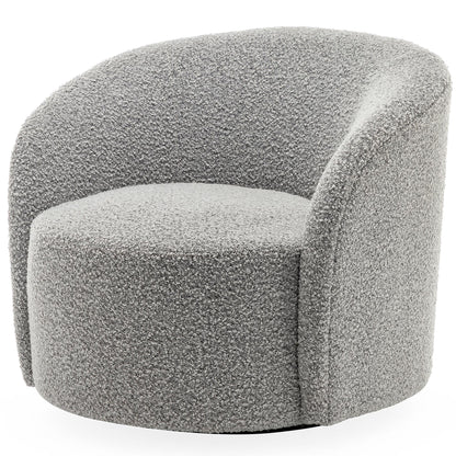 34" W Mid Century Modern Swivel Barrel Chair, Round Upholstered Boucle Swivel Accent Chairs, No Assembly Sofa Chair for Living Room Bedroom Reading Apartment Lounge Nursery(Cream)