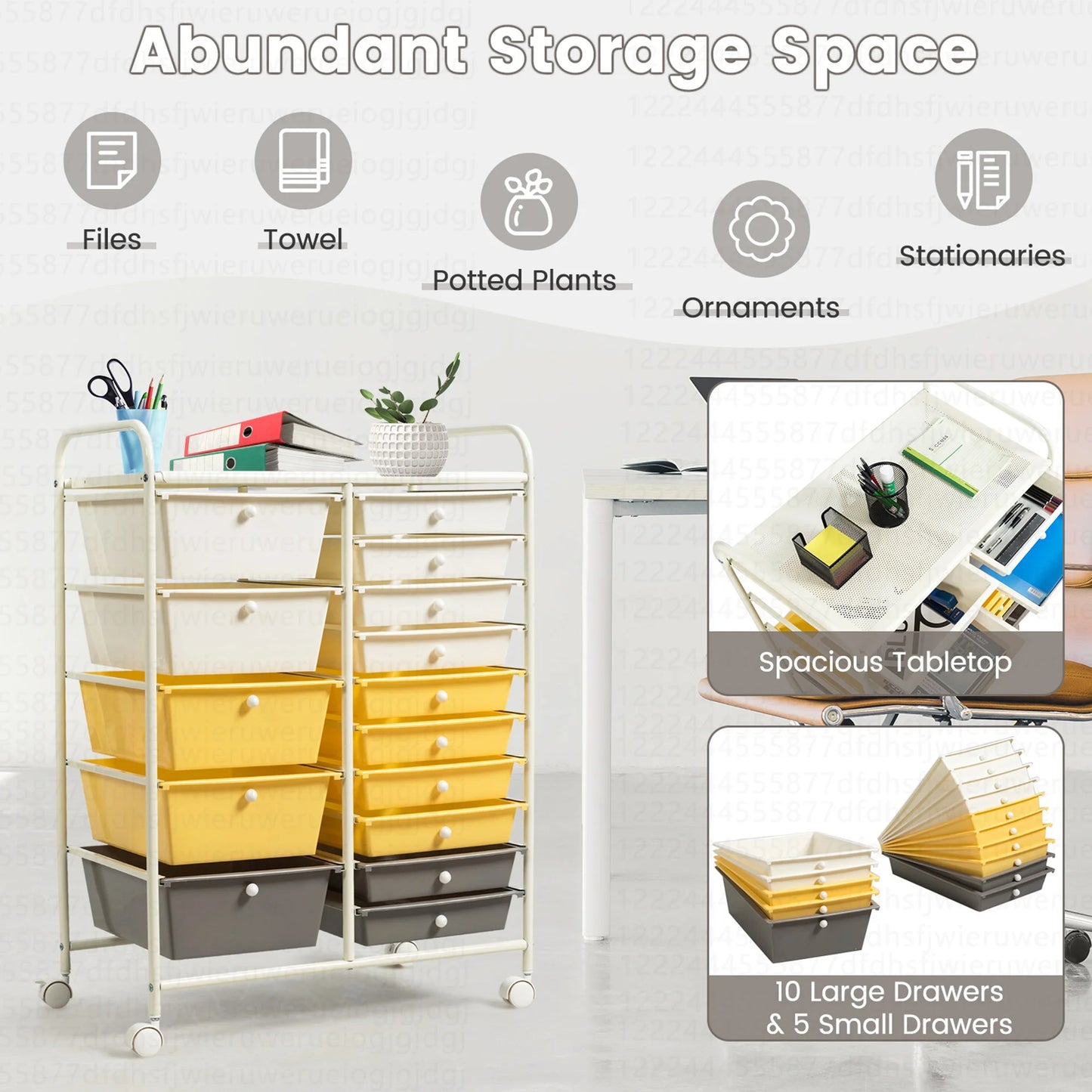 Costway 15 Drawer Rolling Storage Cart Tools Scrapbook Paper Office School Organizer White