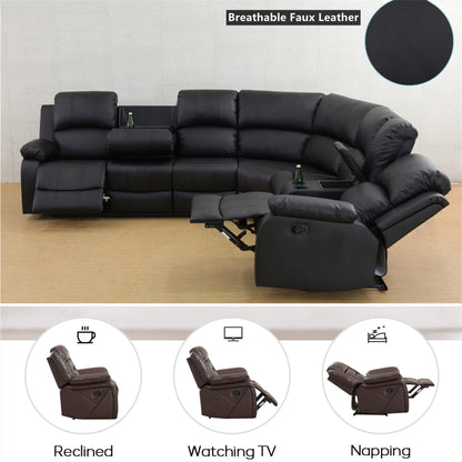 Aukfa 3-Piece Recliner Sofa Set, 6 Seat Sectional Couch with Cup Holders&Storage Console, Gray