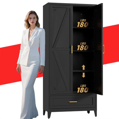 71" H Modern Freestanding Storage Cabinet With Gold Handles One Drawer And Adjustable Ceiling Height Multi-Functional Suitable For Kitchen Office Living Room And Bedroom Pantry Blue
