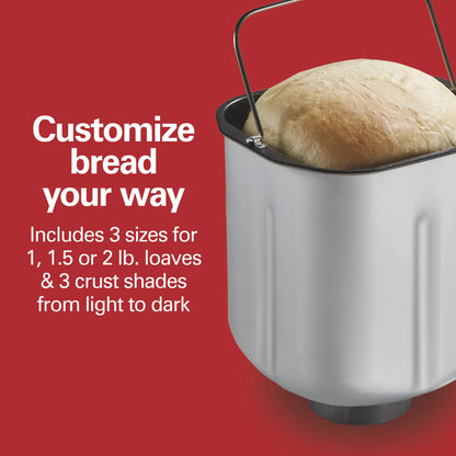Hamilton Beach 2 lb Bread Maker Machine, Artisan Dough Bread Maker with 14 Settings, Black & Stainless Steel