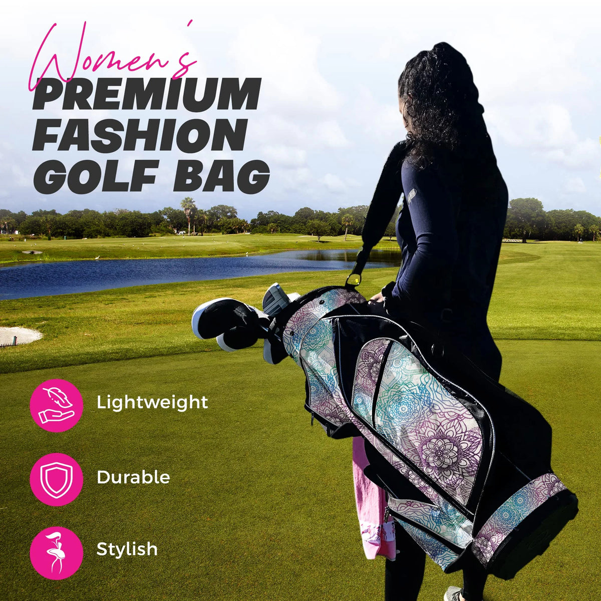 Womens Golf - Taboo Fashions 14 Way Lightweight Ladies Cart Bag (Posh Pink)
