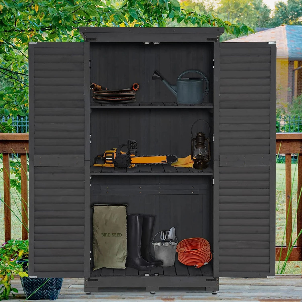 MCombo Tall Garden 1.52 x 2.85 ft. Wood Storage Shed, Brown