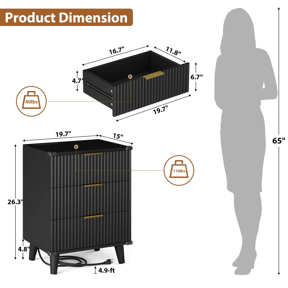 GIKPAL Bedroom Dresser and Nightstand 3 Piece Set - Includes Boho Double 6 Drawer Storage Dresser, Nightstand Set of 2 with Charging Station, Modern Bedroom Set, Natural