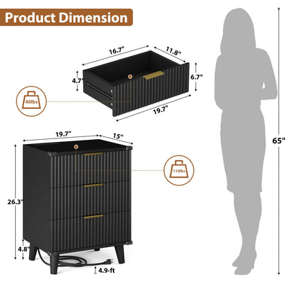 GIKPAL Bedroom Dresser and Nightstand 3 Piece Set - Includes Boho Double 6 Drawer Storage Dresser, Nightstand Set of 2 with Charging Station, Modern Bedroom Set, Natural