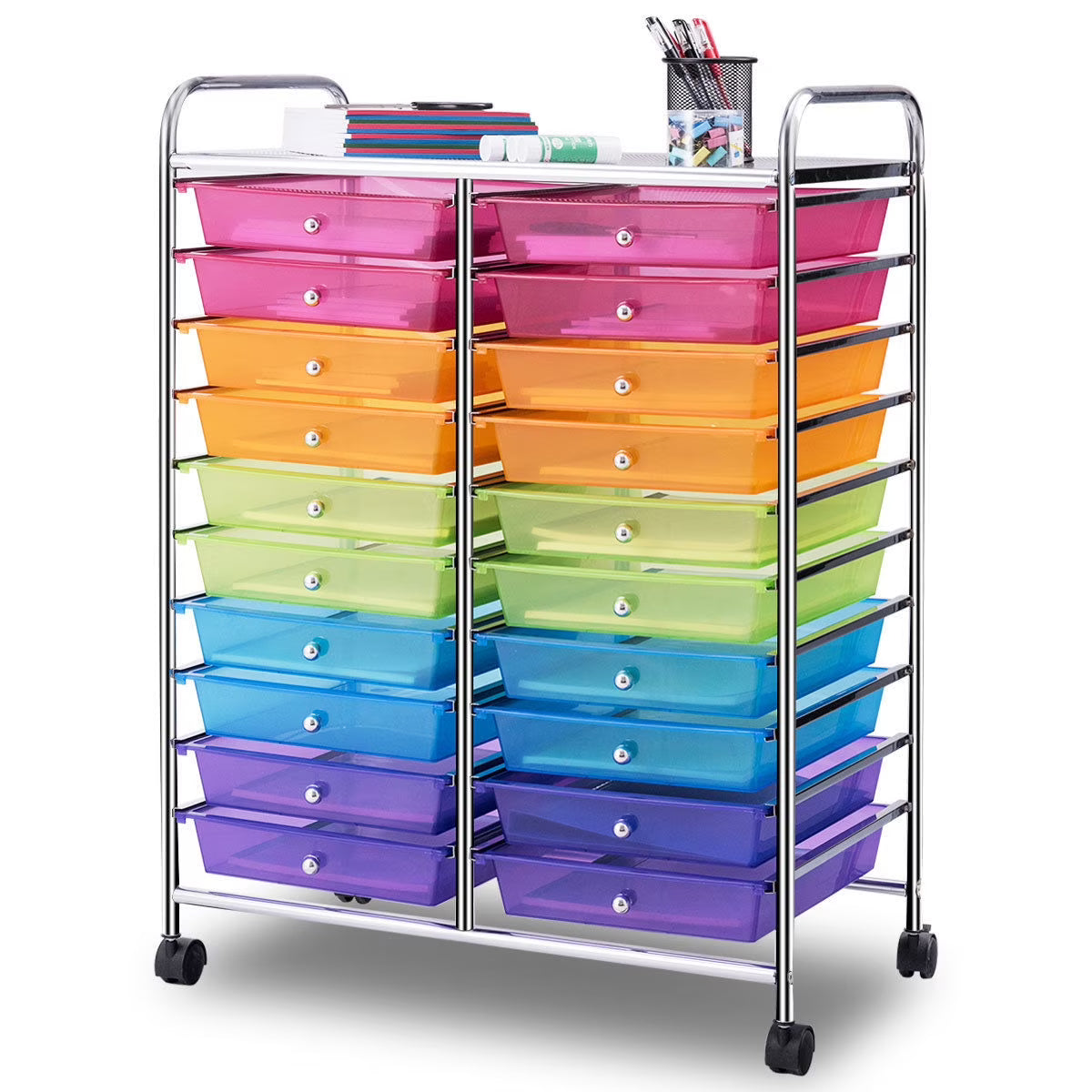 Gymax Office Rolling Cart 20 Storage Drawers Scrapbook Paper Studio Organizer Mutlicolor