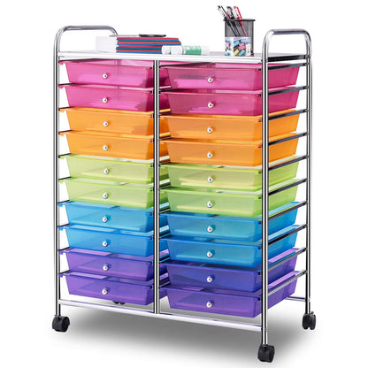 Gymax Office Rolling Cart 20 Storage Drawers Scrapbook Paper Studio Organizer Mutlicolor