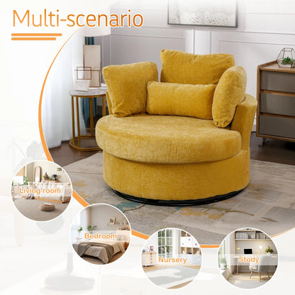Muumblus Teddy Swivel Accent Barrel Chair, Modern Oversize Sherpa Comfy Round Reading Armchair for Living Room, Ivory
