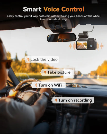 WolfBox X5 3 Channel Car Dash Cam, 4K Front+1080P Inside+2.5K Rear Camera, 5.8GHz Wi-Fi & GPS, Touchscreen, Voice Control