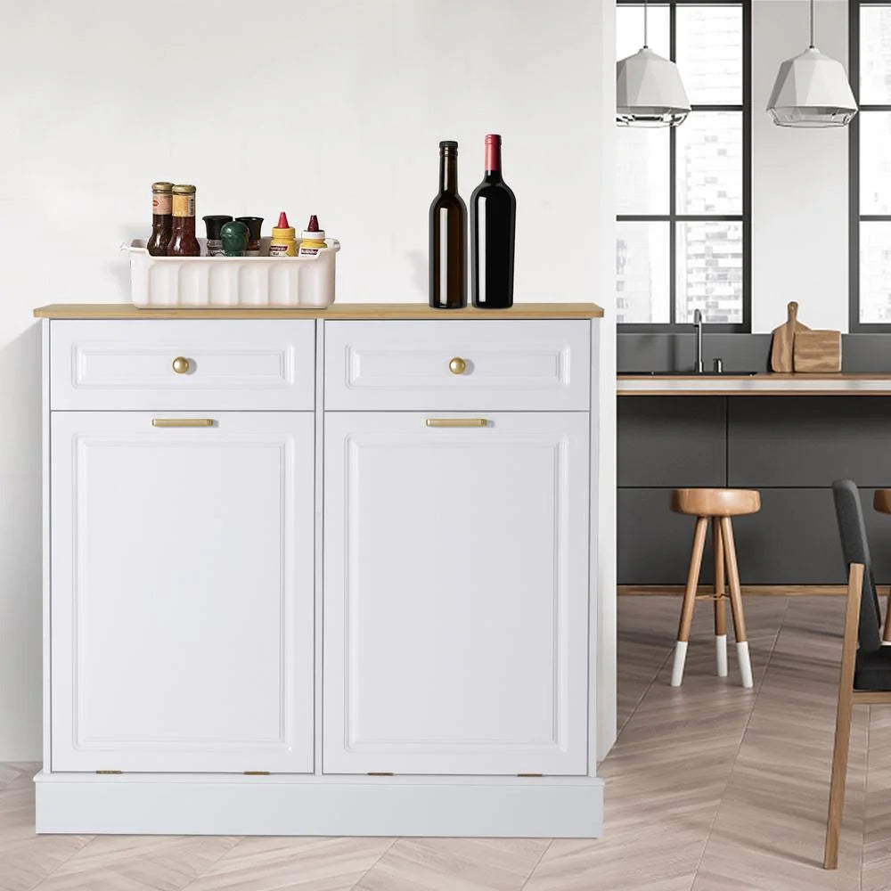 Eclife 20 Gallons Double Tilt Out Trash Cabinet Wood Tabletop, Upgrade Gray, WB010GY