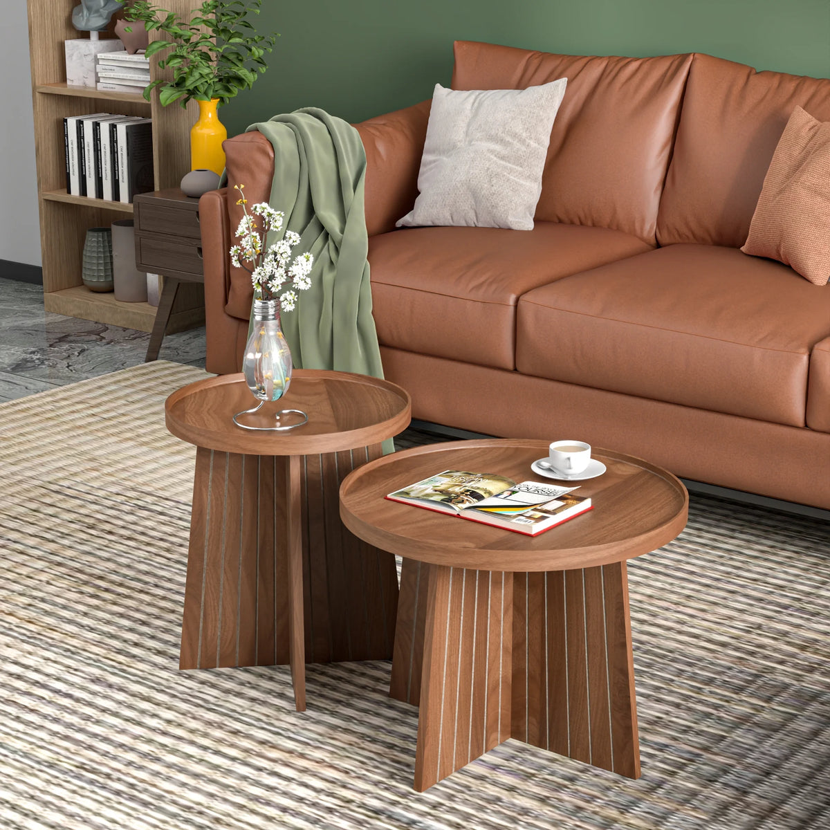 Round Coffee Table, Nesting Coffee Tables Set of 2, Circular Coffee Table