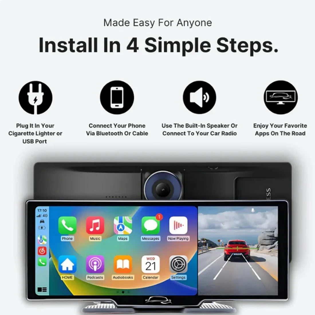 Car Tablet Pro Max 2025 Model, 10.26" HD Touch Carplay & Android Auto Screen, 4K Dash Cam Dual Camera with Voice Control, Mirror Link, Bluetooth, GPS Navigation, 1080p Backup Camera 64/128G