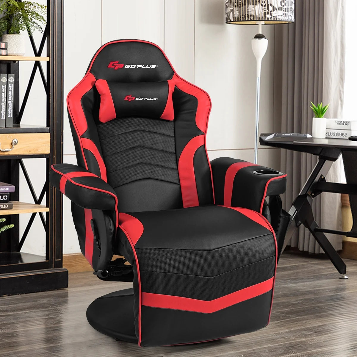Goplus Massage Gaming Recliner Reclining Racing Chair Swivel Black