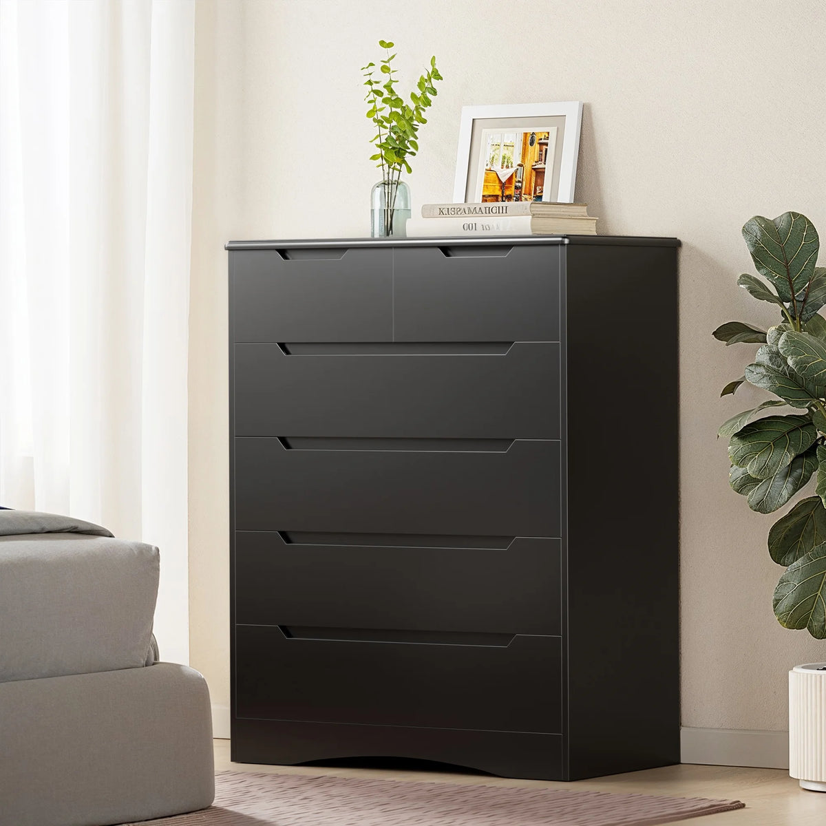 Dresser for Bedroom, Lofka 6 Drawer Dresser, Chest of Drawers Tall White Dresser with Anti-Tripping, Cutout Handles