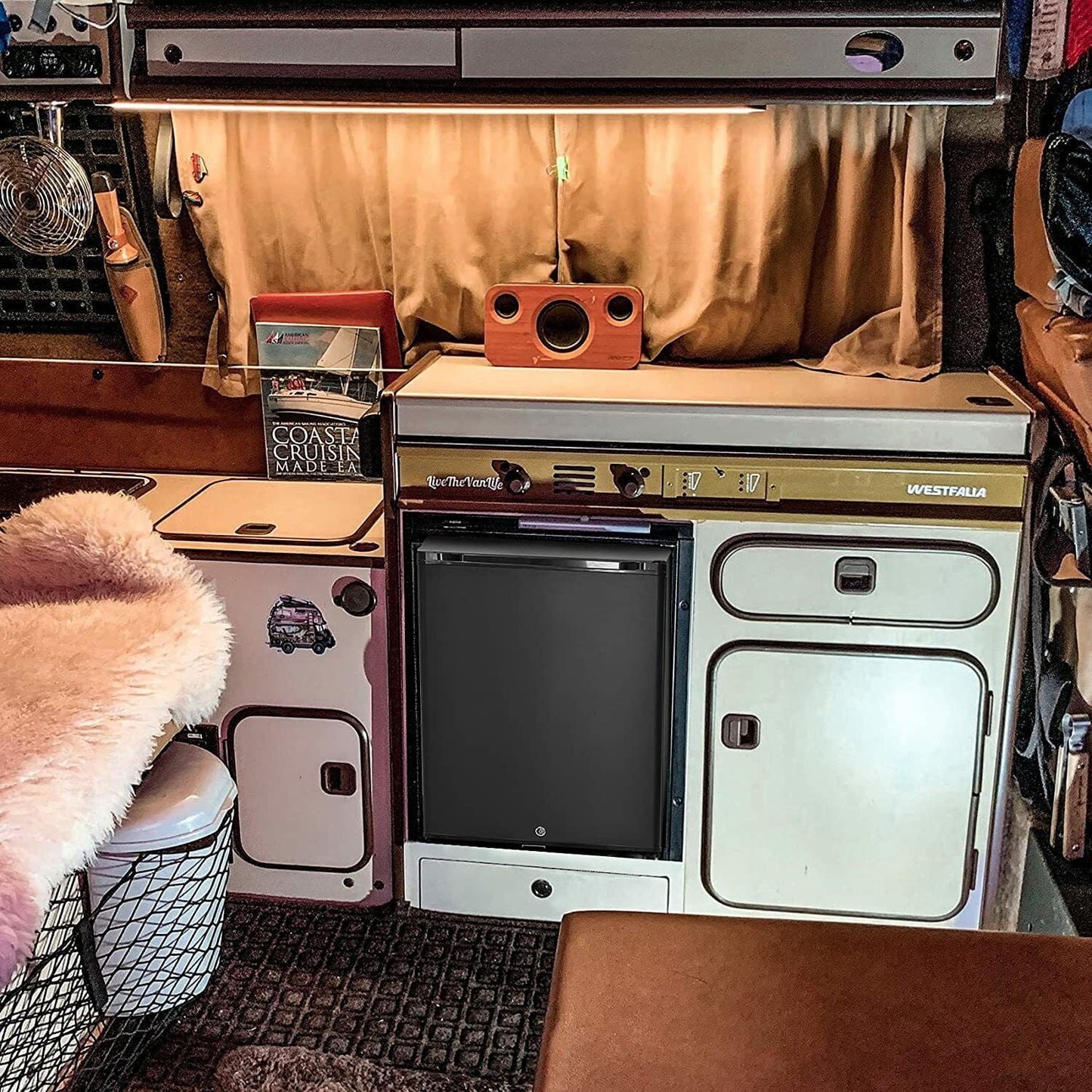 Smad Mini RV Fridge 12V 110V Refrigerator Semi Truck Freightliner Cascadia 2.1 Cu ft Reversible Door