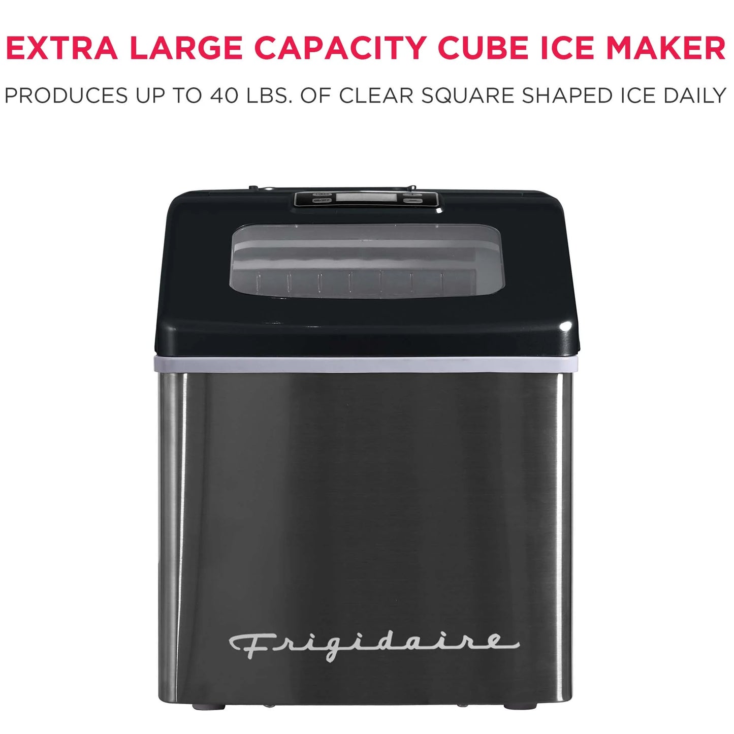 Frigidaire 40lbs. Countertop Clear Square Ice Maker - Stainless Steel