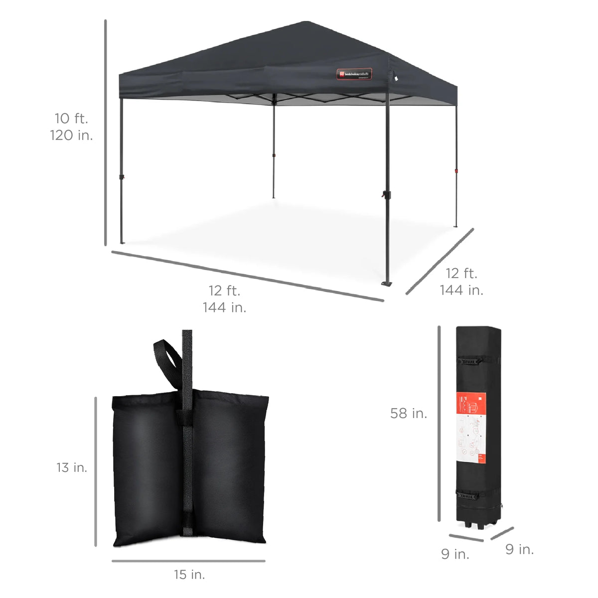 Best Choice Products 12x12ft Easy Setup Pop Up Canopy w/ 1-Button Setup, Wheeled Case, 4 Weight Bags - Navy Blue