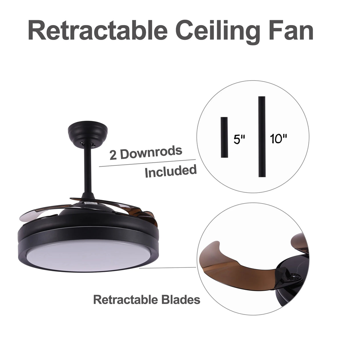 42" Retractable LED Ceiling Fan with Remote Control and Light Kit Included