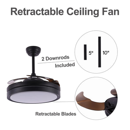 42" Retractable LED Ceiling Fan with Remote Control and Light Kit Included