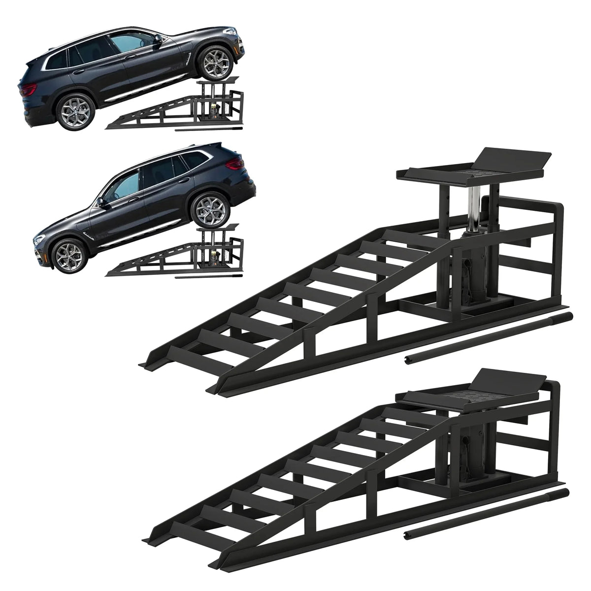 Riedhoff Hydraulic Car Ramps 2 Pack, 11000 LBS Max, Lift Height 9.48" to 16.21", Heavy Duty, Black