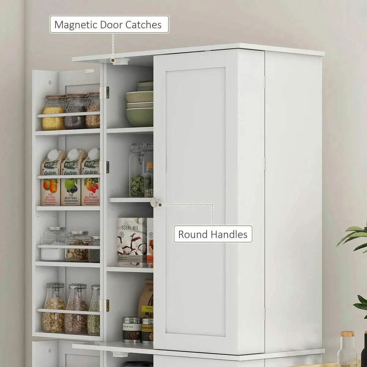 Spaco 17-Tier Kitchen Small Pantry Cabinet with 2 Doors and 6 Adjustable Shelves, Cabinet Pantry, Freestanding 5-Tier Shelving Pantries for Kitchen Storage, Gray