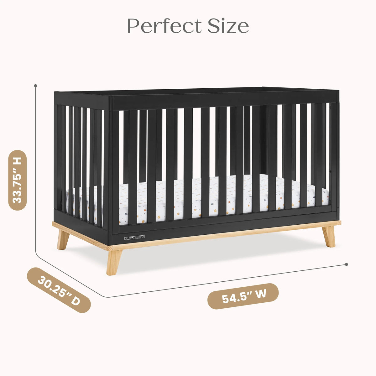 Delta Children Frankie 4-in-1 Convertible Crib - Greenguard Gold Certified, Black with Natural