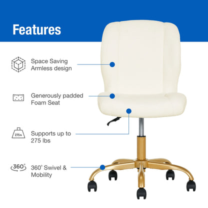 Mainstays Boucl�� Armless Office Chair for Adults and Teens, Cream