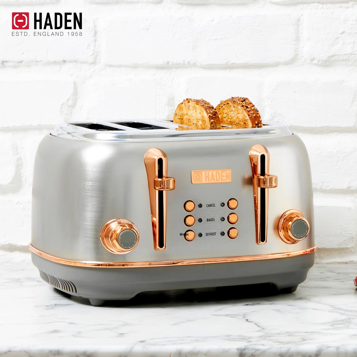 Haden Heritage 1500 1.7 Electric Kettle, Matte Black Finish with Copper Accents