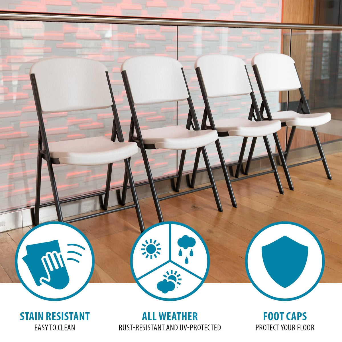 Lifetime Combo Set of (4) 8-Foot Rectangle Folding Tables & (32) Chairs, Indoor/Outdoor Use, White (80147)