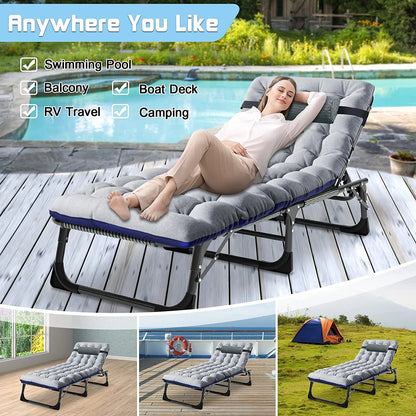 Slsy Folding Lounge Chair, 5-Position Adjustable Outdoor Reclining Chair, Folding Sleeping Bed Cot, Folding Chaise Lounge Chair for Pool Beach Patio Sunbathing