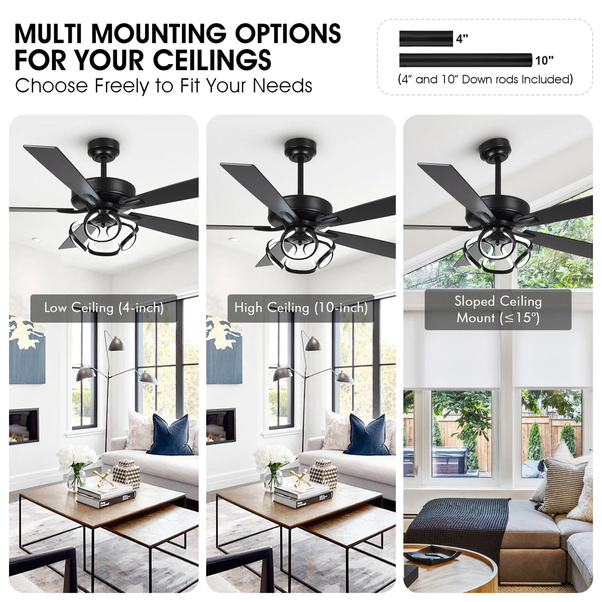 Parrot Uncle 52-Inch Contemporary Chrome Ceiling Fan with Integrated LED Lights and Remote Control
