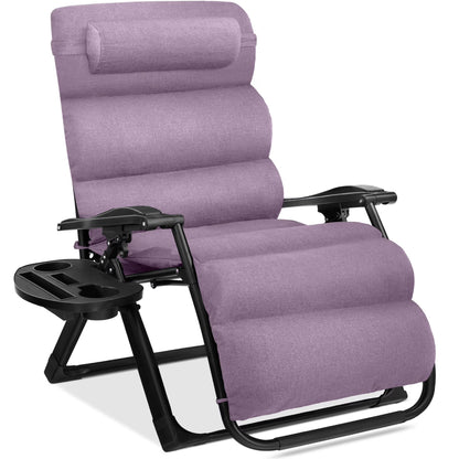 Best Choice Products Oversized Zero Gravity Chair, Folding Recliner w/ Removable Cushion, Side Tray - Fossil Gray