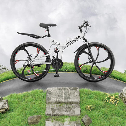 SUNCROWN 26 Inch Folding Mountain Bike, 21 Speed Full Suspension High-Carbon Steel MTB Foldable Bicycle, Dual Disc Brake Non-Slip Folding Bikes for Adults/Men/Women, Black