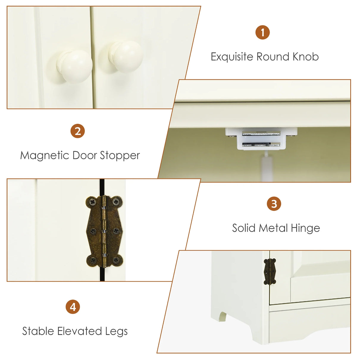 Costway Accent Floor Storage Cabinet W/ Adjustable Shelves Antique 2-Door Cream White