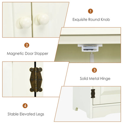 Costway Accent Floor Storage Cabinet W/ Adjustable Shelves Antique 2-Door Cream White