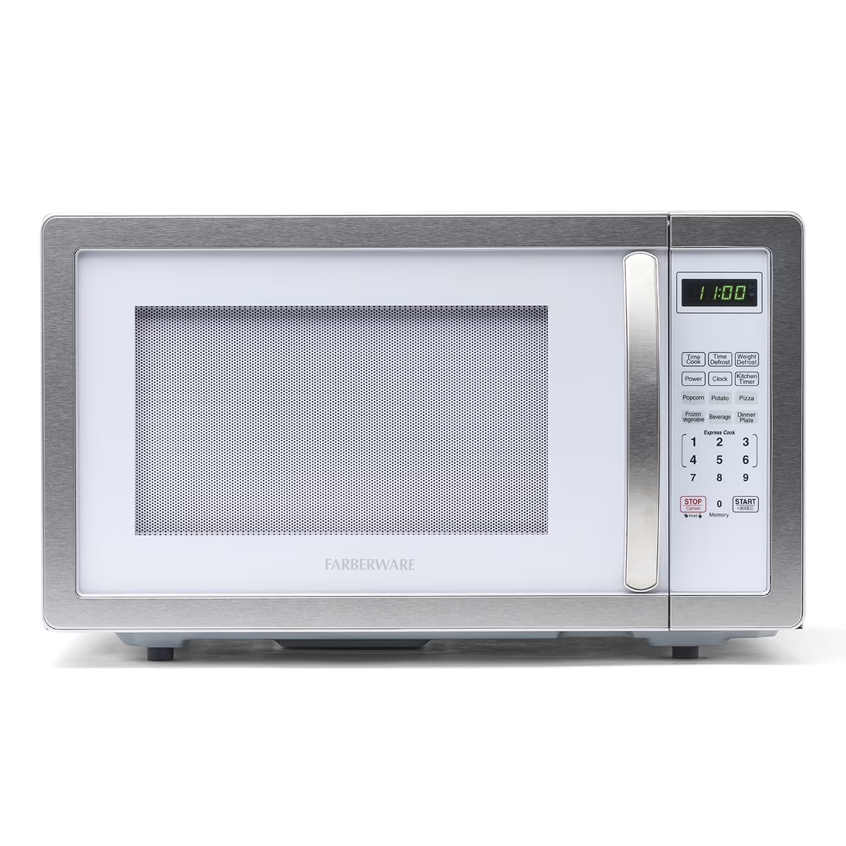 Farberware Stainless Steel Countertop Microwave Oven with Child Lock, 1.1 Cu Ft Black Stainless