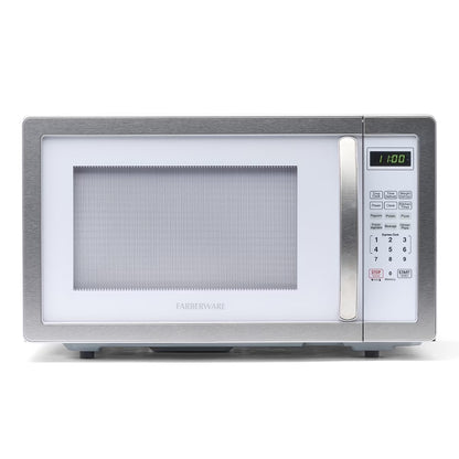 Farberware Stainless Steel Countertop Microwave Oven with Child Lock, 1.1 Cu Ft Black Stainless