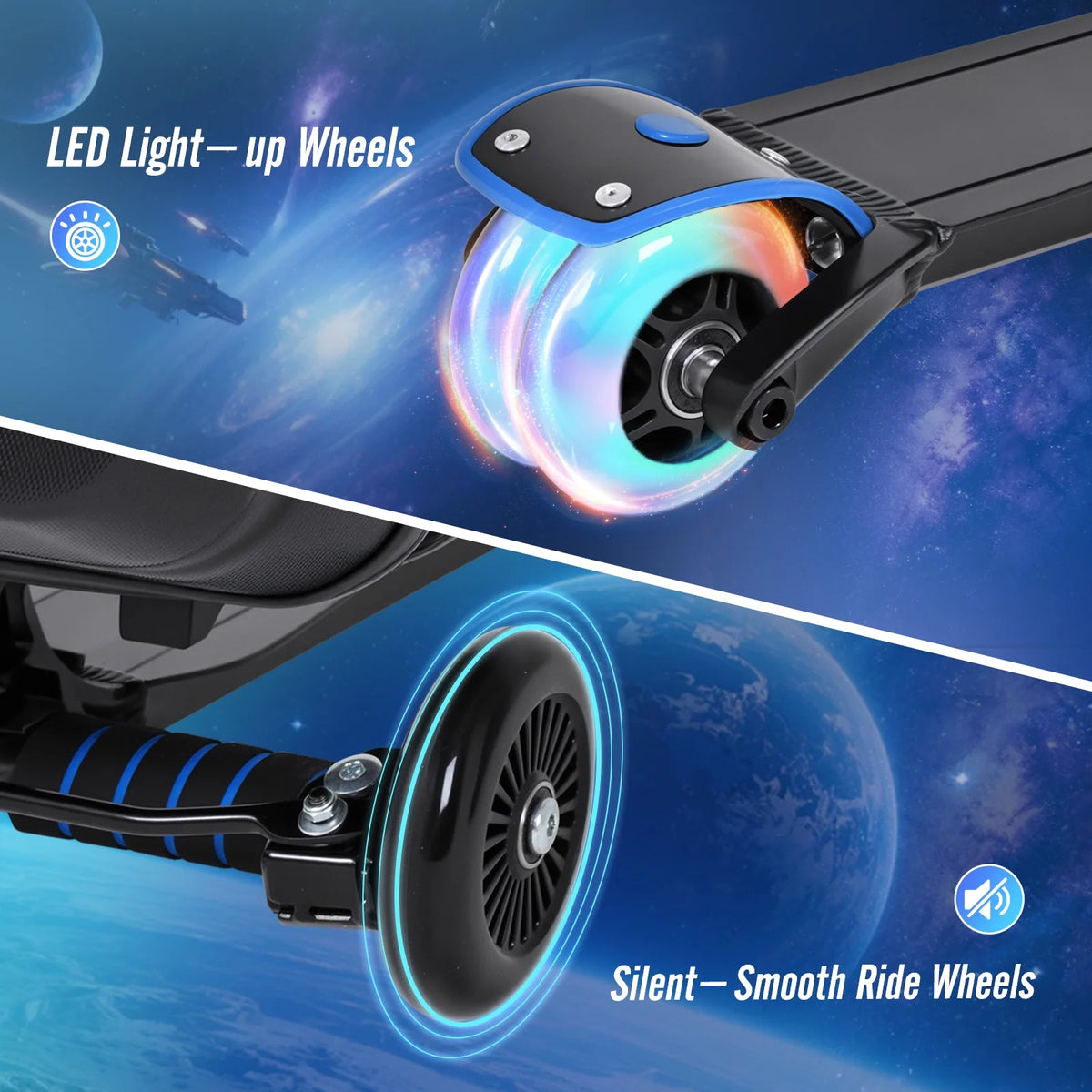 Advwin Ride-On Scooter Suitcase with LED Light-up Wheels, Hardshell Lightweight Foldable Rideable Luggage for Kids & Adults, Silver